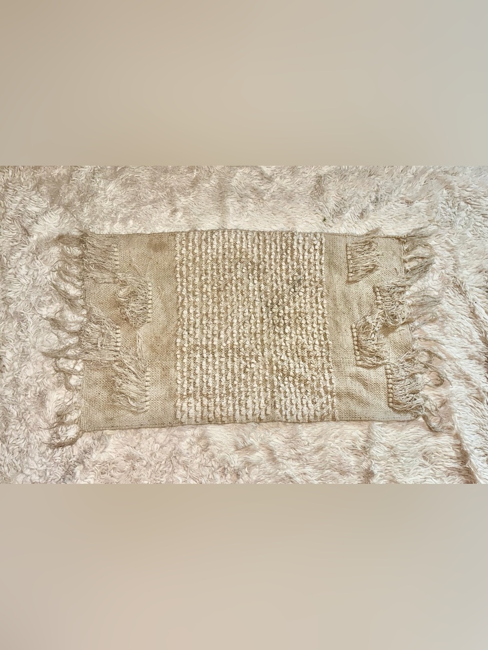 Neutral Woven Fringe Boho Textured Rug